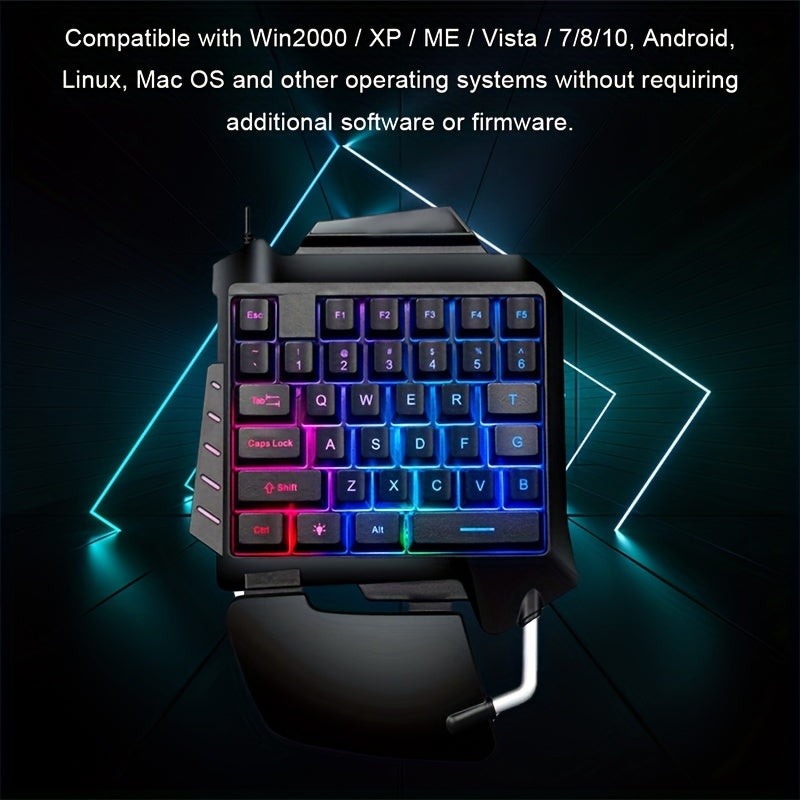Ergonomic One-Handed Mechanical Gaming Keypad - RGB Backlit, Ultra-Portable & Compact Design - Perfect for Gamers On-the-Go!
