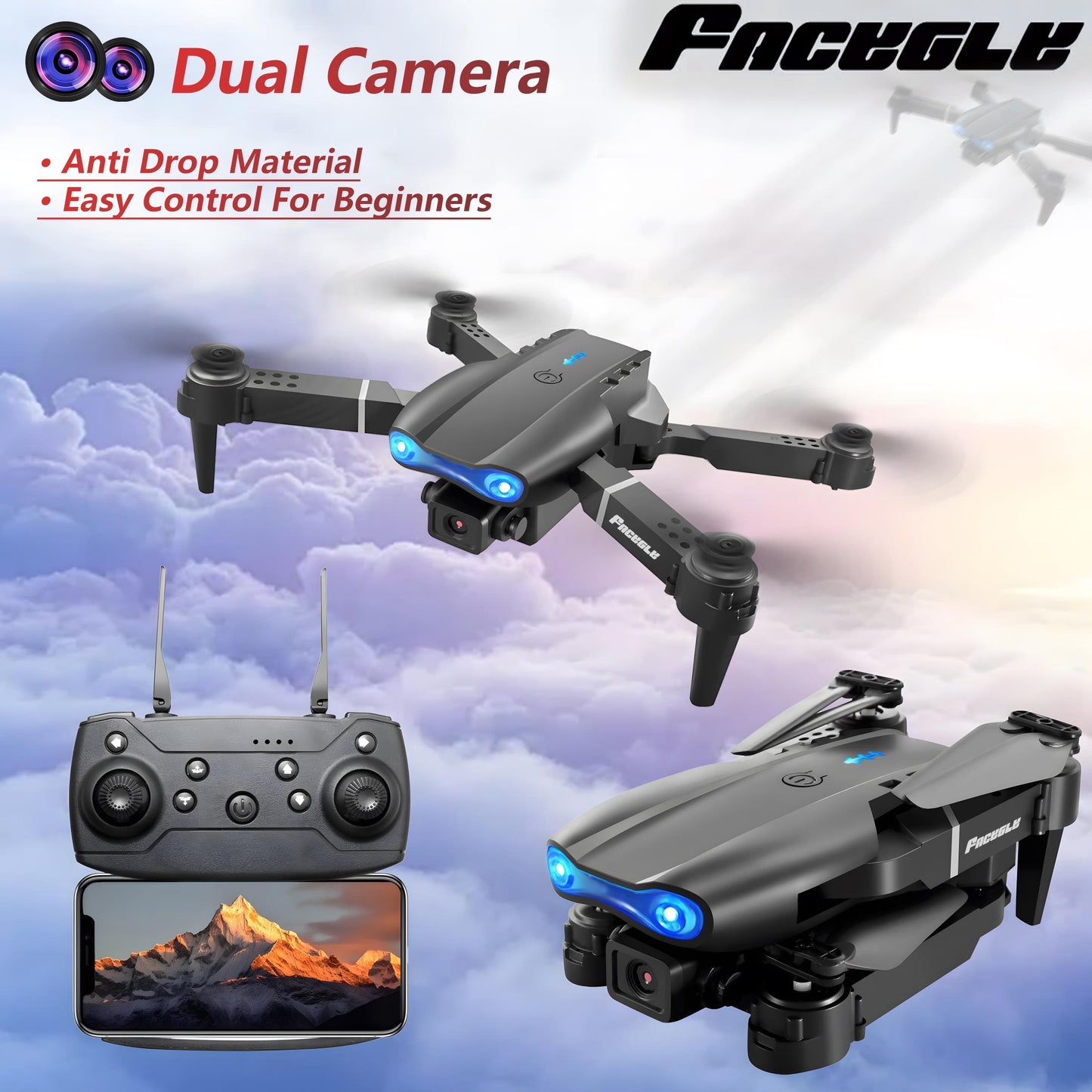E99 Foldable Drone with Dual HD Cameras, 2.4GHz WiFi FPV Live Video Transmission, Remote Control Quadcopter for Beginners - Ideal Indoor & Outdoor Gift for Men, Indoor Flying | Modern Drone | Stable Flight Drone