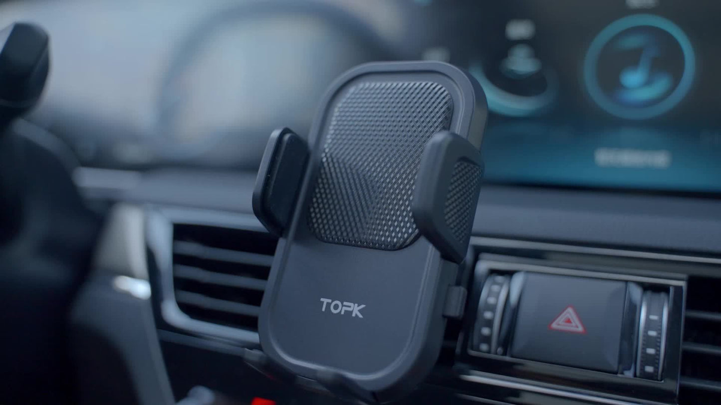 TOPK Waterproof Car Phone Holder Mount - Adjustable 360° Rotation, ABS Material, Rectangle Shape | Auto Air Vent Hook Clip
