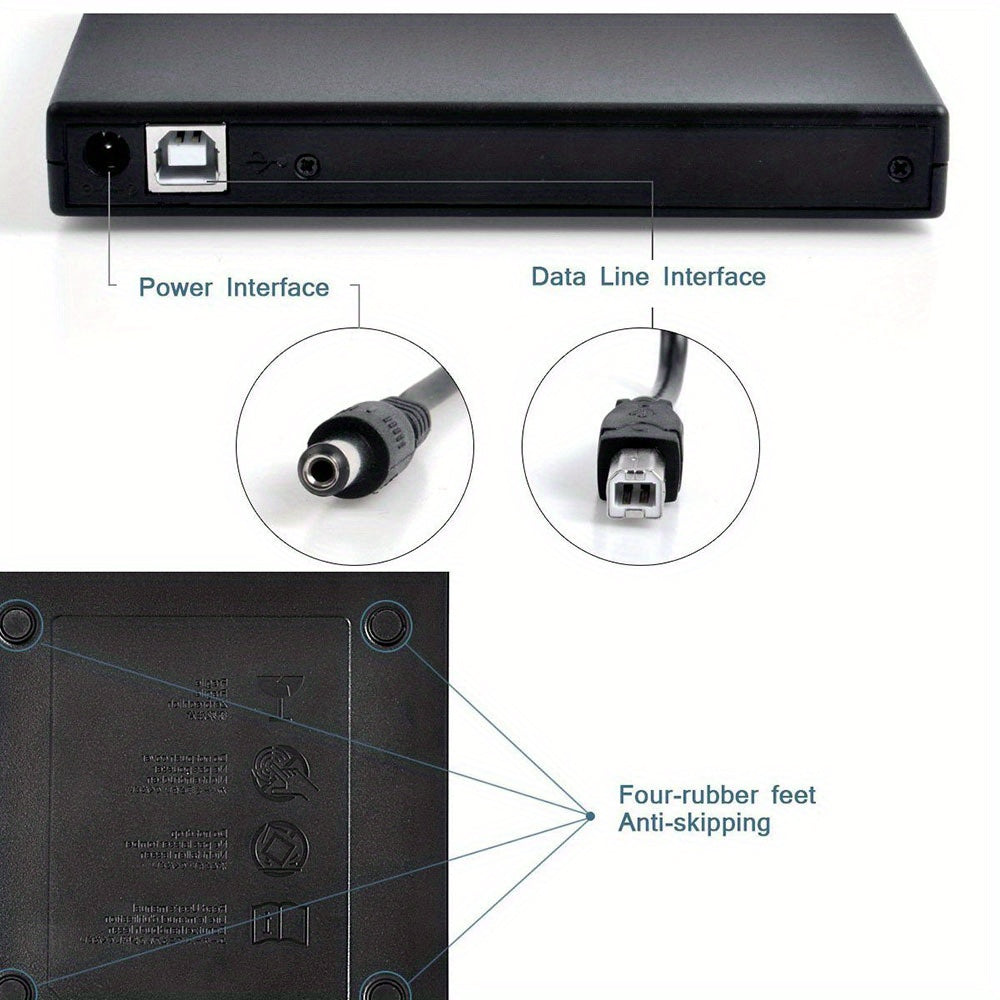Portable USB 2.0 External CD DVD Drive - Slim CD-RW Drive with DVD-RW Burner, Writer, and Player for Laptop, Notebook, PC, and Desktop Computer - Plug and Play, High-Speed Data Transfer, and Compatible with Windows and Mac