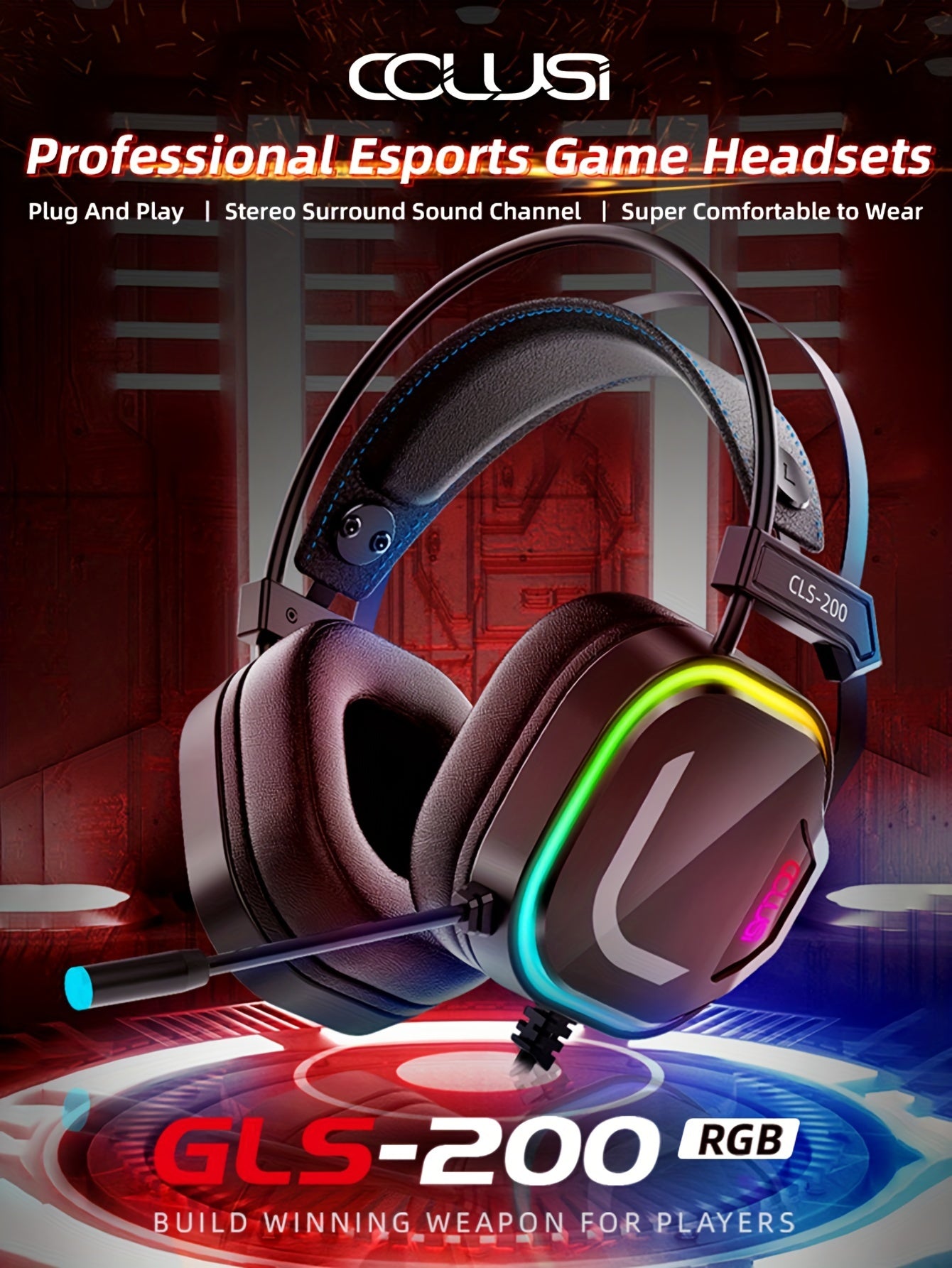 COLUSI CLS-200 RGB Gaming Headset - 360° Microphone, Adaptive Head Beam, Bass Surround, Soft Memory Earmuffs - Compatible with PC, Laptop, Mac, PS4, PS5, Xbox One, Xbox Series