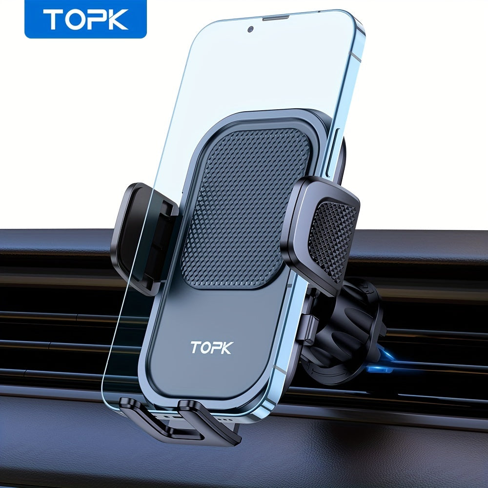 TOPK Waterproof Car Phone Holder Mount - Adjustable 360° Rotation, ABS Material, Rectangle Shape | Auto Air Vent Hook Clip