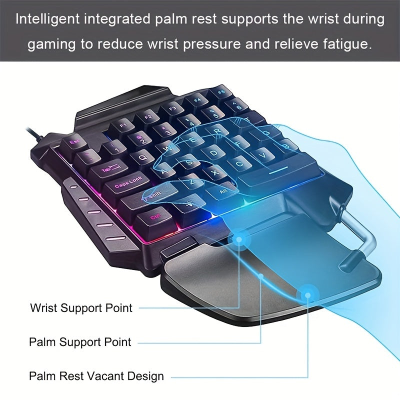 Ergonomic One-Handed Mechanical Gaming Keypad - RGB Backlit, Ultra-Portable & Compact Design - Perfect for Gamers On-the-Go!