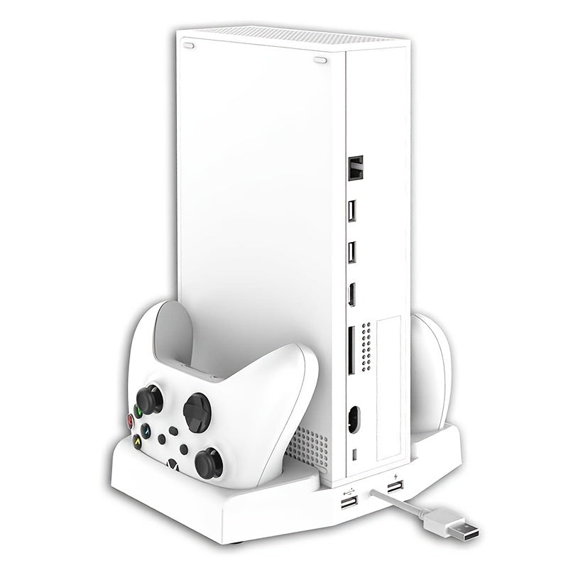 PERFFIER Xbox Series S Cooling Stand with High-Performance Fan - All-in-One Charging Dock for Controllers, Headset Holder - Effortless Charging, Efficient Cooler System, Stylish White
