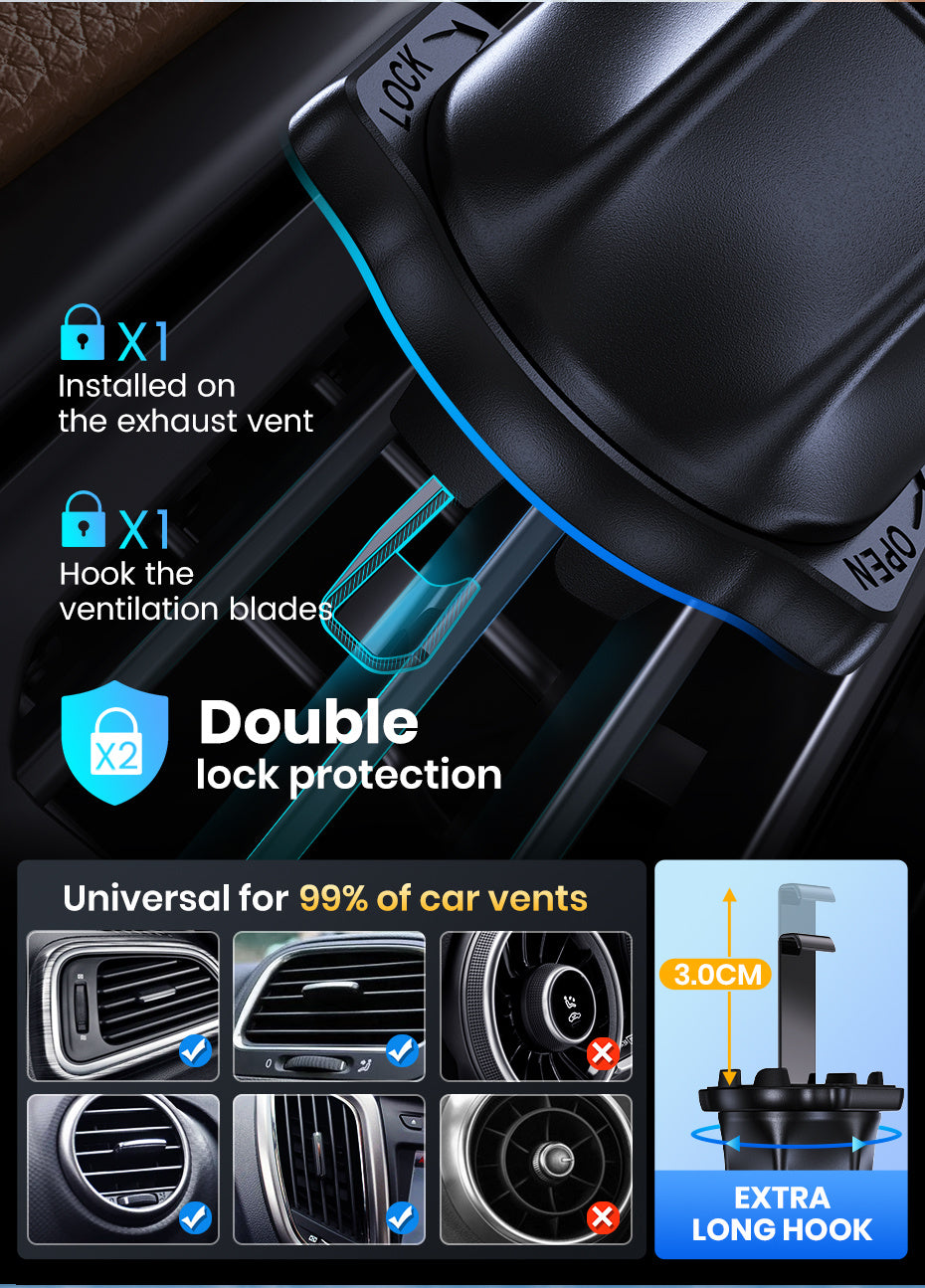 TOPK Waterproof Car Phone Holder Mount - Adjustable 360° Rotation, ABS Material, Rectangle Shape | Auto Air Vent Hook Clip