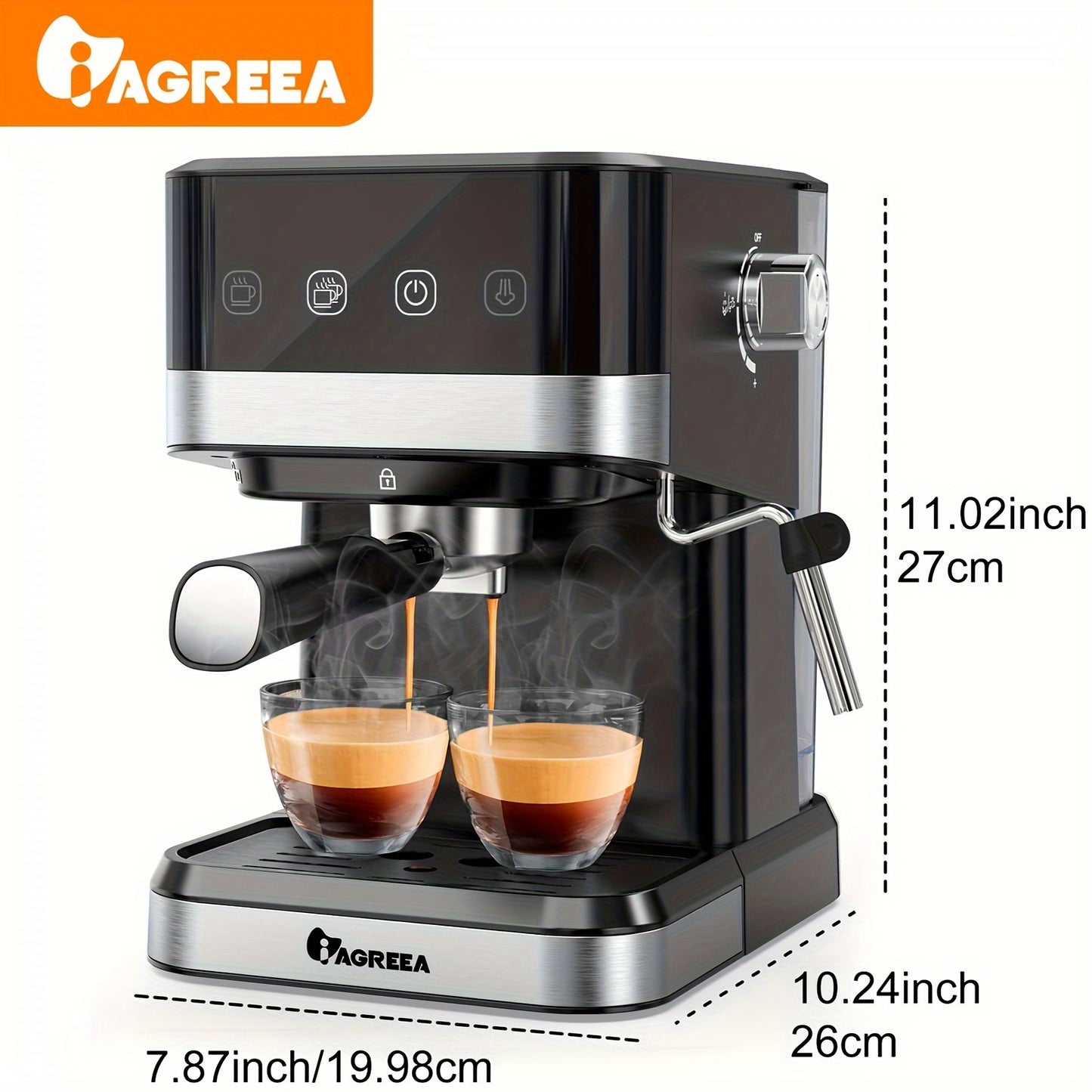 IAGREEA 20 Bar Pressure Coffee Machine, 1.5 Liter/50 Ounce Removable Water Tank, 1050 Watt Semi-automatic Espresso/latte/cappuccino Coffee Machine, Suitable For Home Baristas, Office (US Standard)