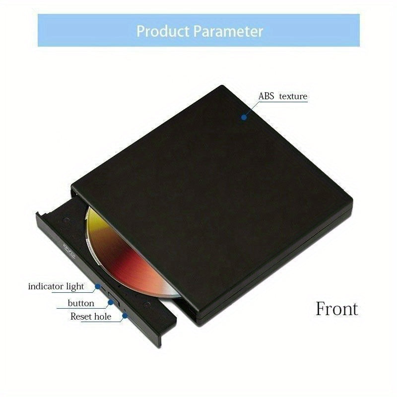 Portable USB 2.0 External CD DVD Drive - Slim CD-RW Drive with DVD-RW Burner, Writer, and Player for Laptop, Notebook, PC, and Desktop Computer - Plug and Play, High-Speed Data Transfer, and Compatible with Windows and Mac