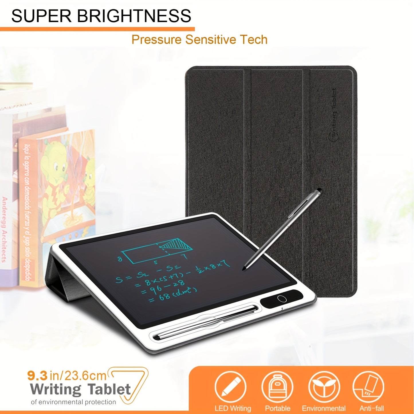 10-Inch Portable LCD Writing Tablet with Protective Leather Case - Digital Notepad for Drawing and Notes, Ideal School and Office Supplies, Perfect Christmas Gift for Students and Families, Sleek Black