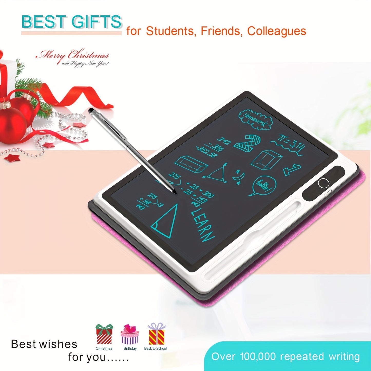 10-Inch Portable LCD Writing Tablet with Protective Leather Case - Digital Notepad for Drawing and Notes, Ideal School and Office Supplies, Perfect Christmas Gift for Students and Families, Sleek Black