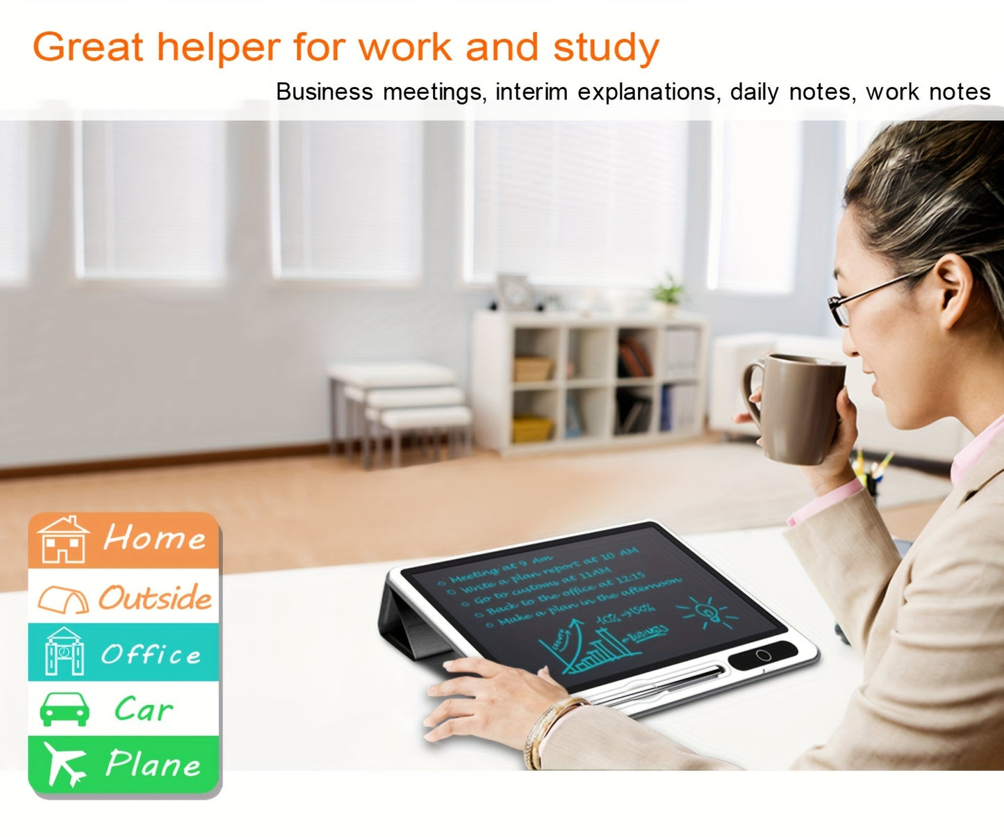 10-Inch Portable LCD Writing Tablet with Protective Leather Case - Digital Notepad for Drawing and Notes, Ideal School and Office Supplies, Perfect Christmas Gift for Students and Families, Sleek Black