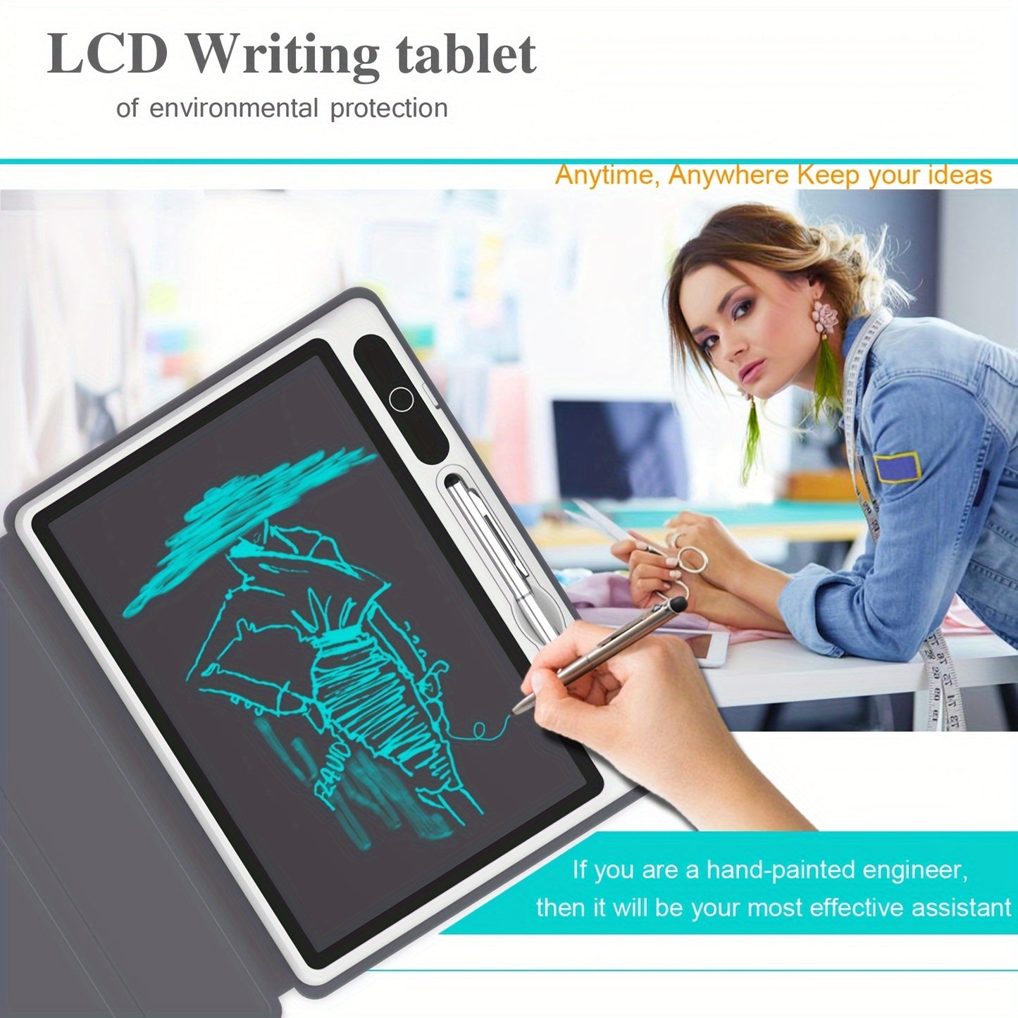 10-Inch Portable LCD Writing Tablet with Protective Leather Case - Digital Notepad for Drawing and Notes, Ideal School and Office Supplies, Perfect Christmas Gift for Students and Families, Sleek Black