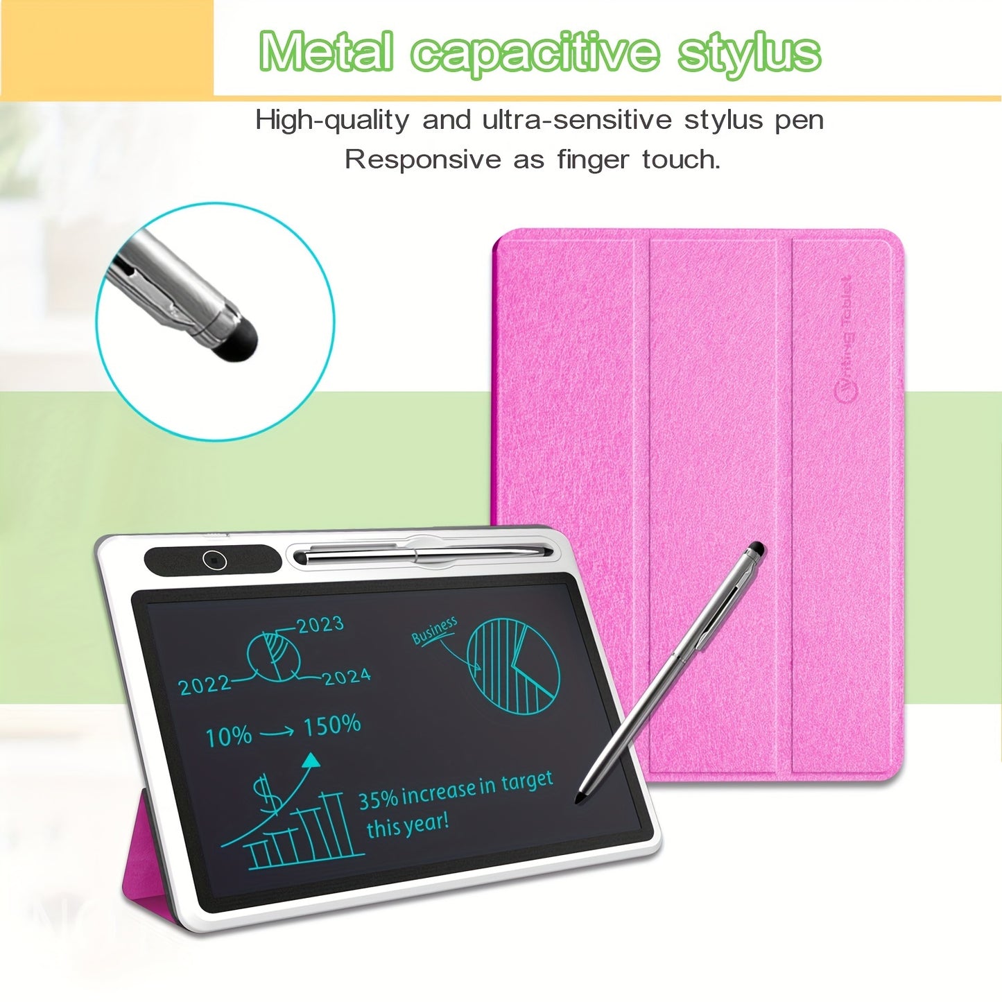 10-Inch Portable LCD Writing Tablet with Protective Leather Case - Digital Notepad for Drawing and Notes, Ideal School and Office Supplies, Perfect Christmas Gift for Students and Families, Sleek Black