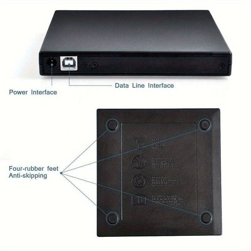 Portable USB 2.0 External CD DVD Drive - Slim CD-RW Drive with DVD-RW Burner, Writer, and Player for Laptop, Notebook, PC, and Desktop Computer - Plug and Play, High-Speed Data Transfer, and Compatible with Windows and Mac