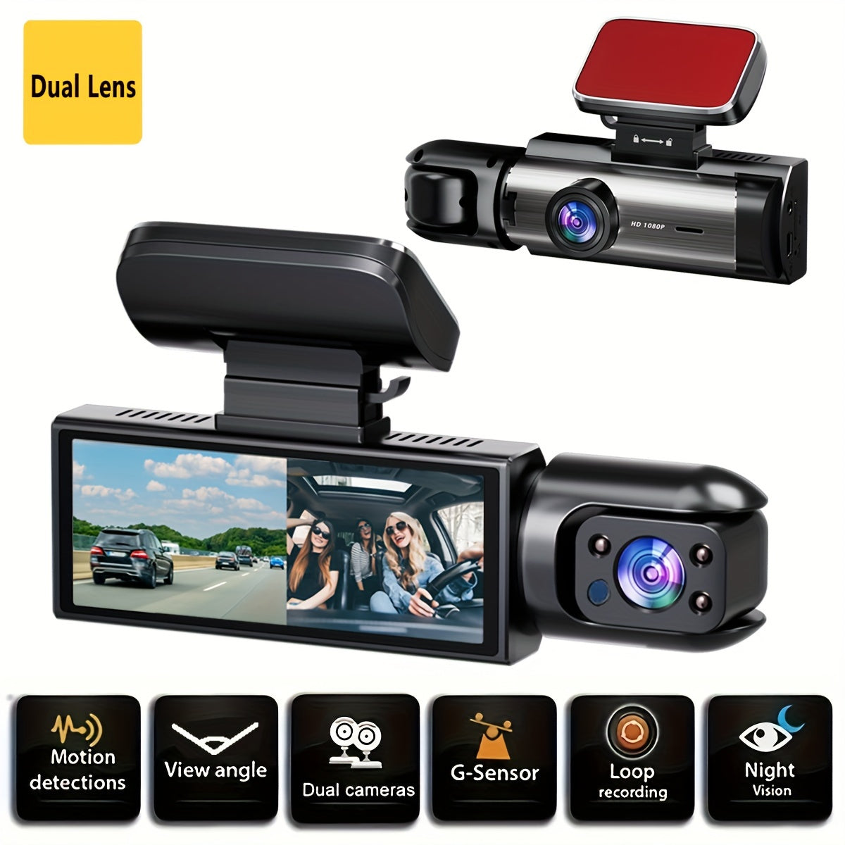 [Dual Camera] Dash Cam For Cars | 1080P Dual Camera | 3.16 Inch IPS Screen | IR Night Vision, Loop Recording, Wide Angle Lens