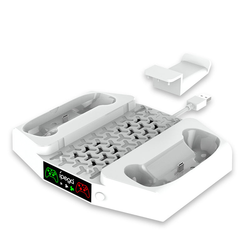 PERFFIER Xbox Series S Cooling Stand with High-Performance Fan - All-in-One Charging Dock for Controllers, Headset Holder - Effortless Charging, Efficient Cooler System, Stylish White