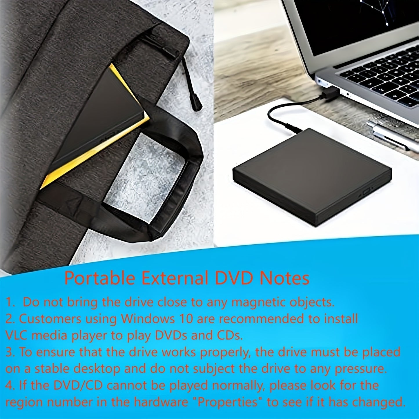Portable USB 2.0 External CD DVD Drive - Slim CD-RW Drive with DVD-RW Burner, Writer, and Player for Laptop, Notebook, PC, and Desktop Computer - Plug and Play, High-Speed Data Transfer, and Compatible with Windows and Mac