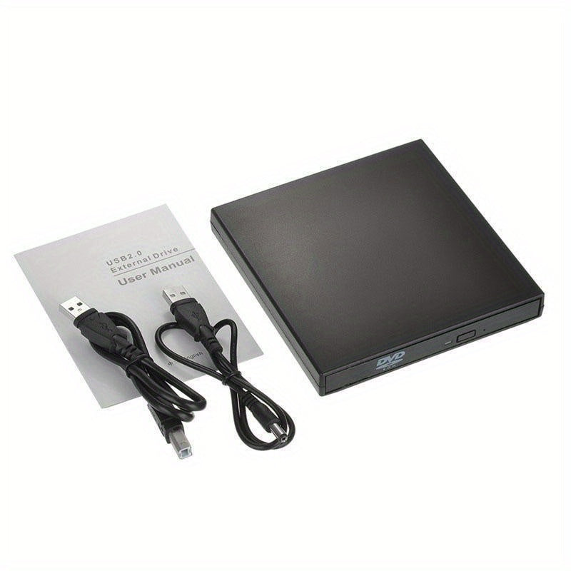 Portable USB 2.0 External CD DVD Drive - Slim CD-RW Drive with DVD-RW Burner, Writer, and Player for Laptop, Notebook, PC, and Desktop Computer - Plug and Play, High-Speed Data Transfer, and Compatible with Windows and Mac