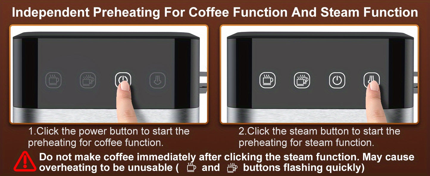 IAGREEA 20 Bar Pressure Coffee Machine, 1.5 Liter/50 Ounce Removable Water Tank, 1050 Watt Semi-automatic Espresso/latte/cappuccino Coffee Machine, Suitable For Home Baristas, Office (US Standard)