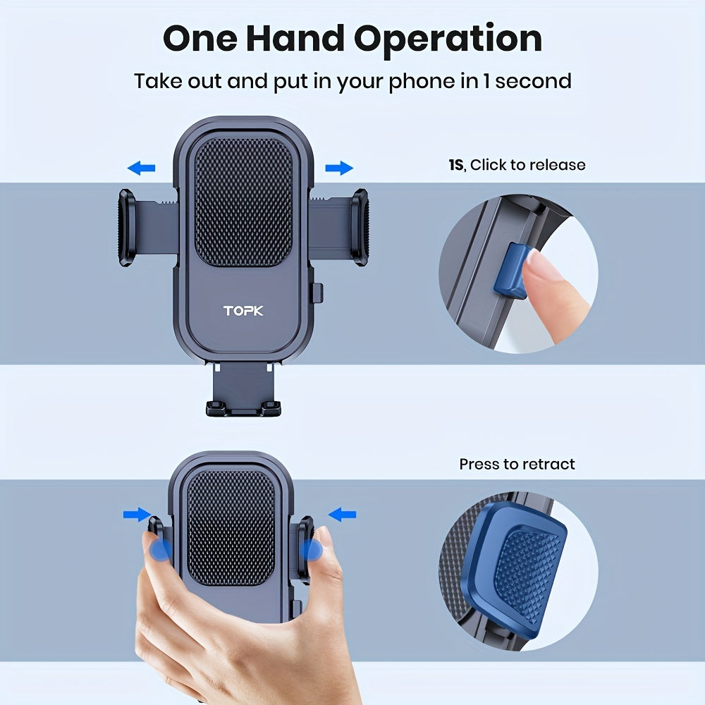 TOPK Waterproof Car Phone Holder Mount - Adjustable 360° Rotation, ABS Material, Rectangle Shape | Auto Air Vent Hook Clip