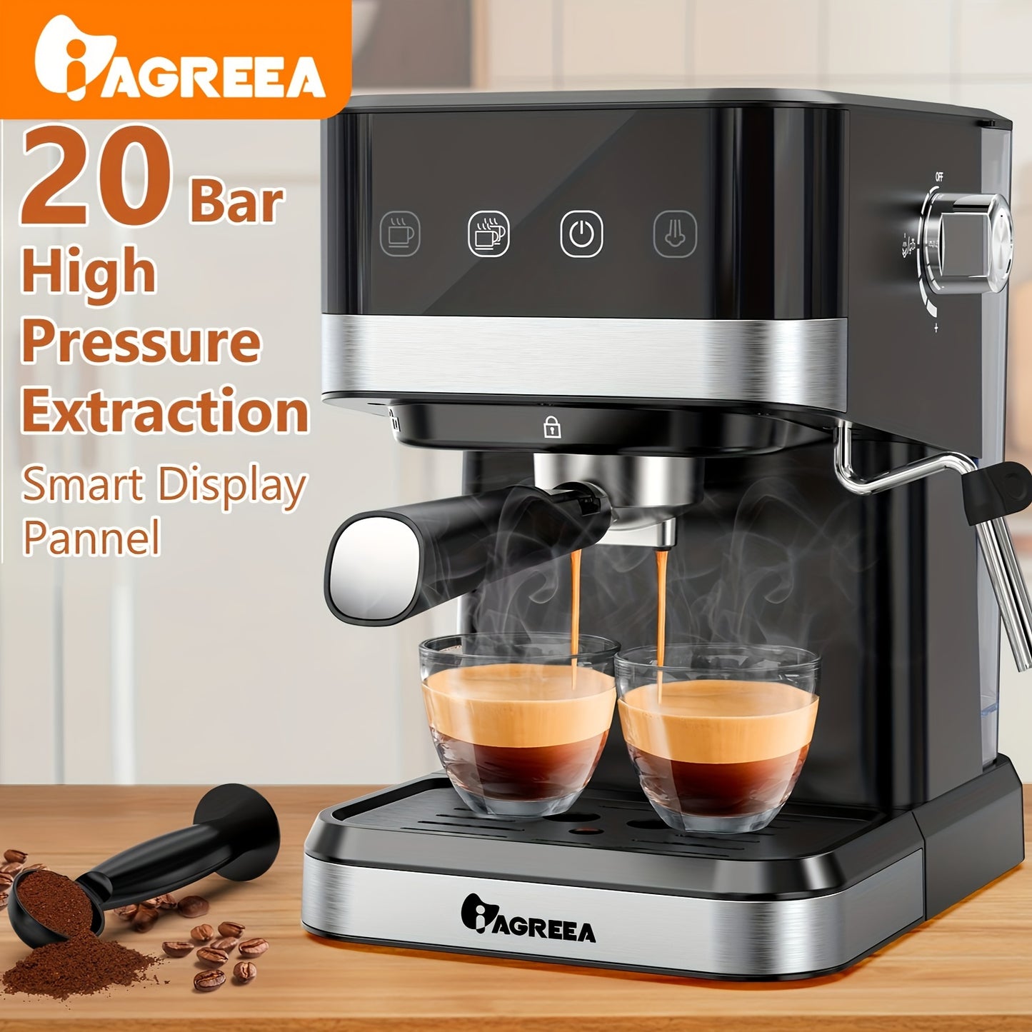 IAGREEA 20 Bar Pressure Coffee Machine, 1.5 Liter/50 Ounce Removable Water Tank, 1050 Watt Semi-automatic Espresso/latte/cappuccino Coffee Machine, Suitable For Home Baristas, Office (US Standard)