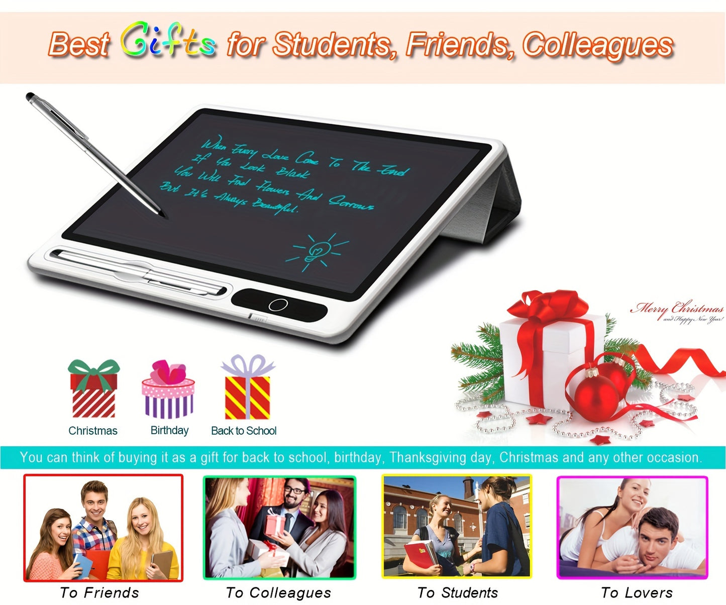 10-Inch Portable LCD Writing Tablet with Protective Leather Case - Digital Notepad for Drawing and Notes, Ideal School and Office Supplies, Perfect Christmas Gift for Students and Families, Sleek Black