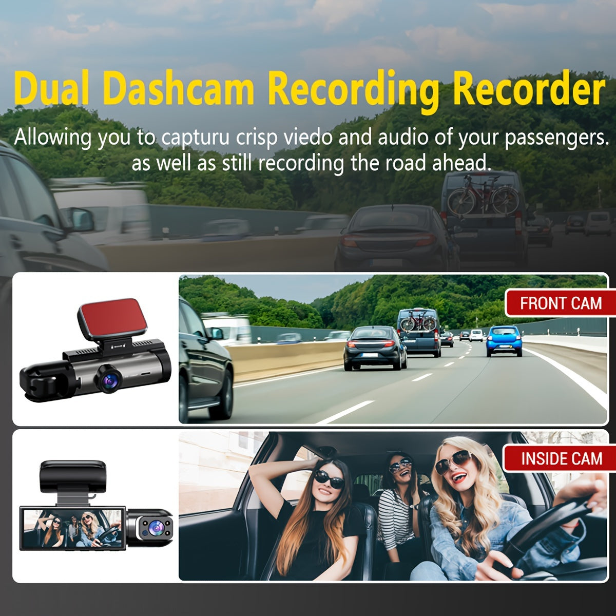 [Dual Camera] Dash Cam For Cars | 1080P Dual Camera | 3.16 Inch IPS Screen | IR Night Vision, Loop Recording, Wide Angle Lens