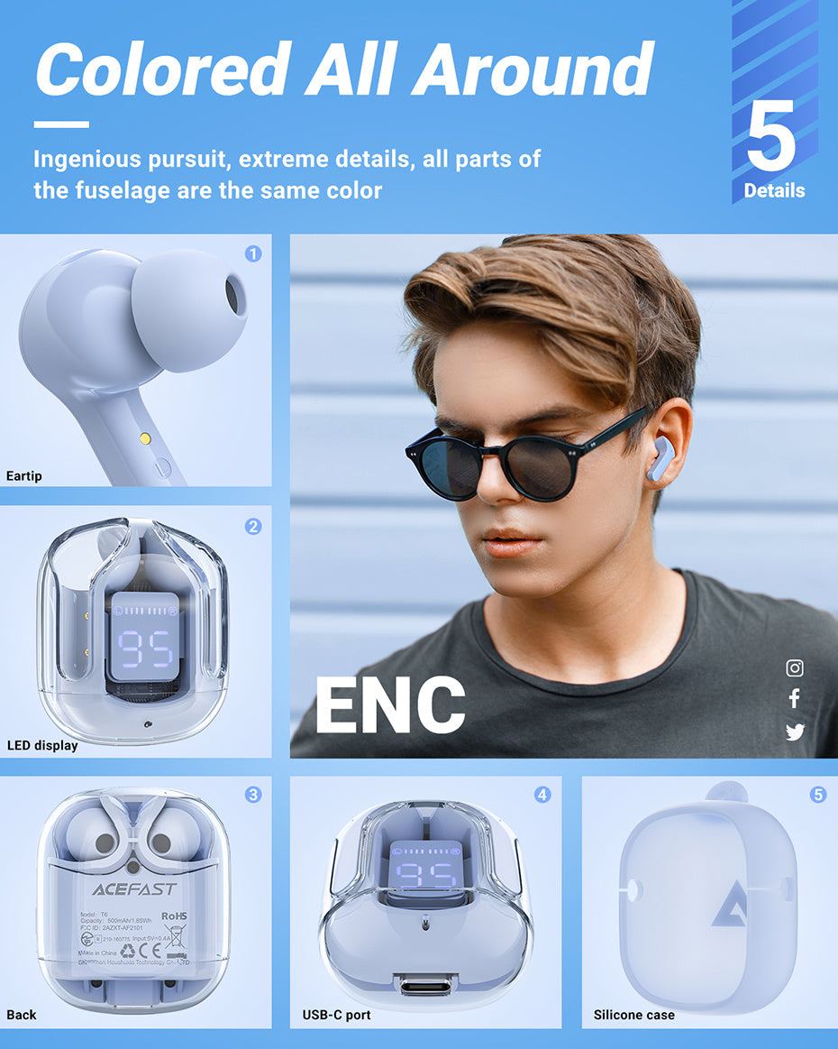 Original T6 Wireless Earphone Calling Noise Reduction Earbuds With Mic Sport Gaming Music Headset Best Gift For Family/Friend/Couple