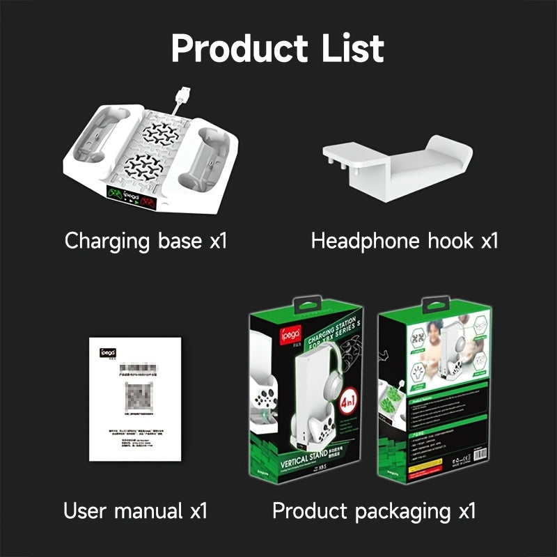 PERFFIER Xbox Series S Cooling Stand with High-Performance Fan - All-in-One Charging Dock for Controllers, Headset Holder - Effortless Charging, Efficient Cooler System, Stylish White