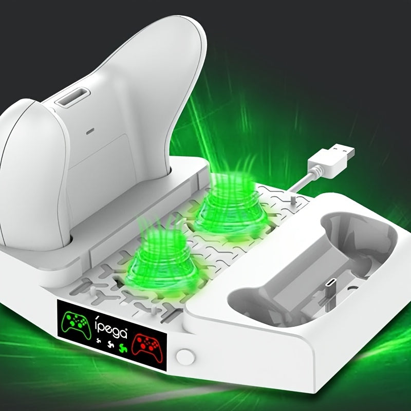 PERFFIER Xbox Series S Cooling Stand with High-Performance Fan - All-in-One Charging Dock for Controllers, Headset Holder - Effortless Charging, Efficient Cooler System, Stylish White