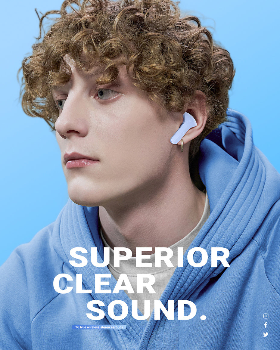 Original T6 Wireless Earphone Calling Noise Reduction Earbuds With Mic Sport Gaming Music Headset Best Gift For Family/Friend/Couple