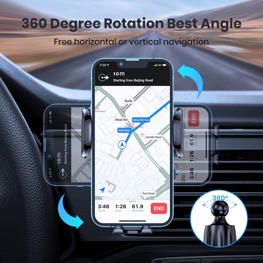 TOPK Waterproof Car Phone Holder Mount - Adjustable 360° Rotation, ABS Material, Rectangle Shape | Auto Air Vent Hook Clip
