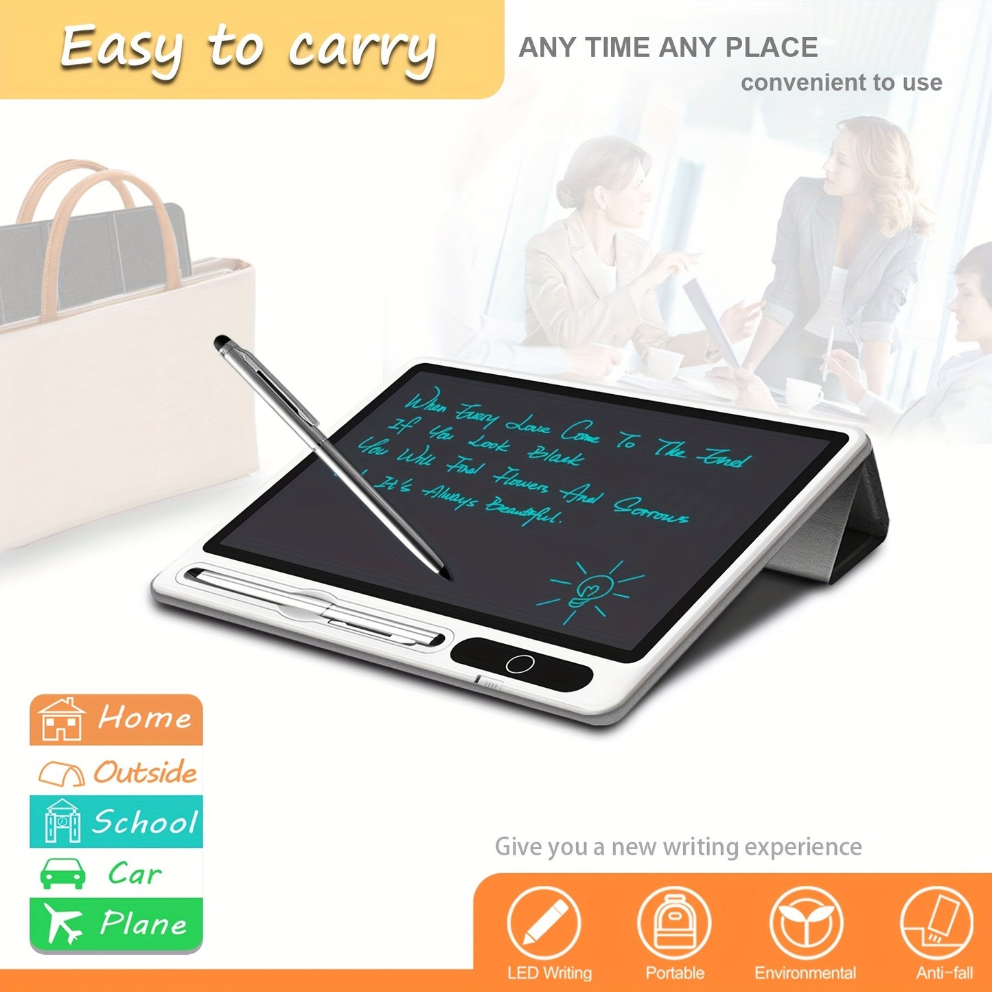10-Inch Portable LCD Writing Tablet with Protective Leather Case - Digital Notepad for Drawing and Notes, Ideal School and Office Supplies, Perfect Christmas Gift for Students and Families, Sleek Black