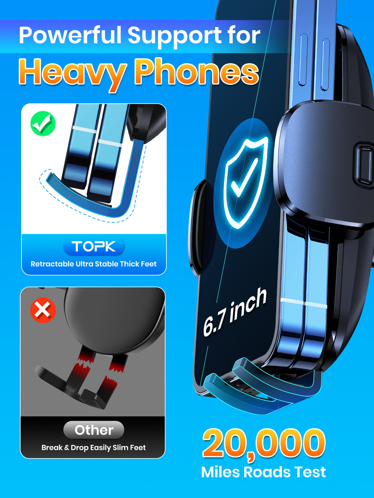 TOPK Waterproof Car Phone Holder Mount - Adjustable 360° Rotation, ABS Material, Rectangle Shape | Auto Air Vent Hook Clip