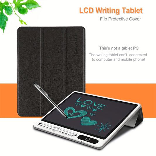 10-Inch Portable LCD Writing Tablet with Protective Leather Case - Digital Notepad for Drawing and Notes, Ideal School and Office Supplies, Perfect Christmas Gift for Students and Families, Sleek Black
