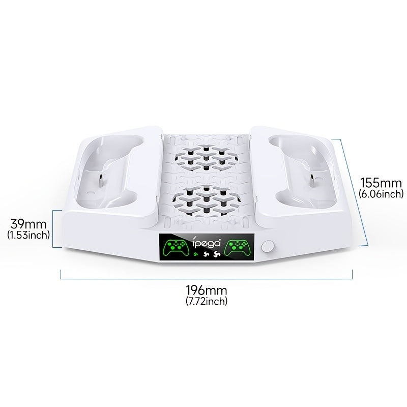 PERFFIER Xbox Series S Cooling Stand with High-Performance Fan - All-in-One Charging Dock for Controllers, Headset Holder - Effortless Charging, Efficient Cooler System, Stylish White