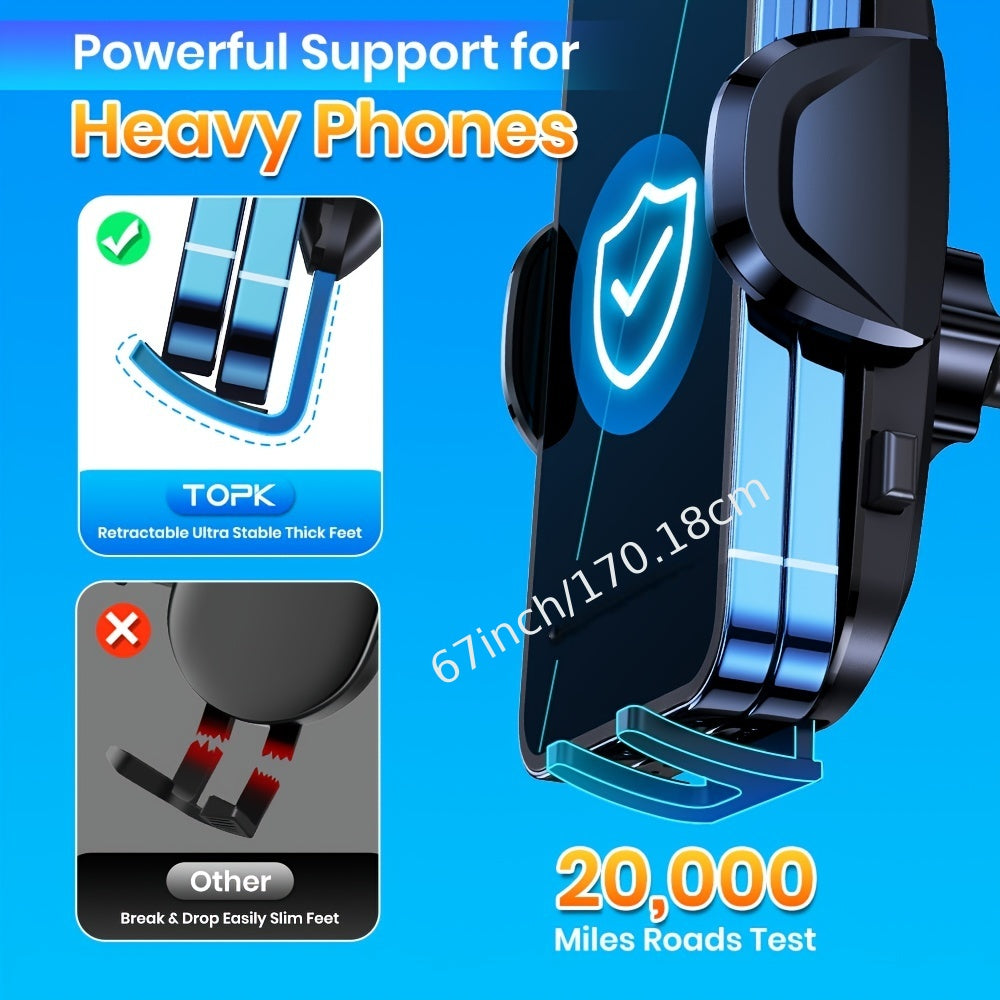TOPK Waterproof Car Phone Holder Mount - Adjustable 360° Rotation, ABS Material, Rectangle Shape | Auto Air Vent Hook Clip