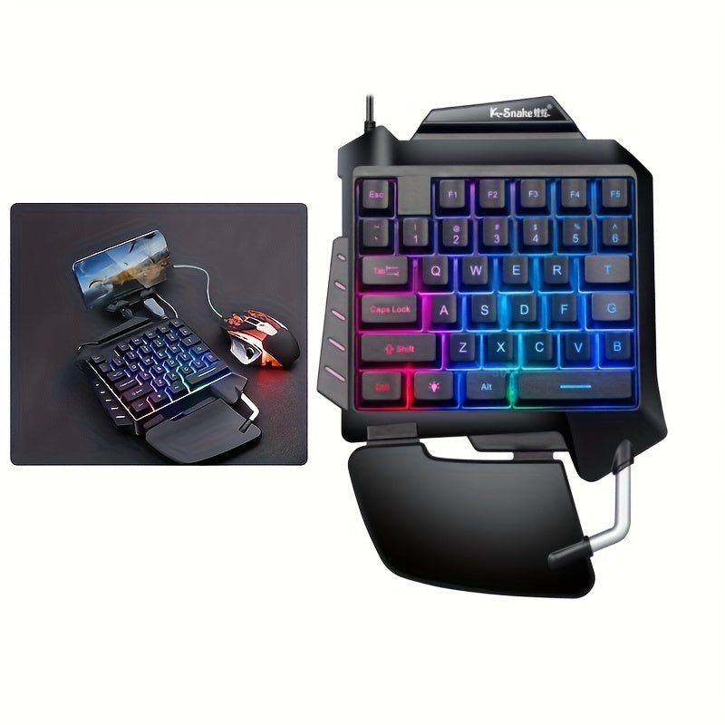 Ergonomic One-Handed Mechanical Gaming Keypad - RGB Backlit, Ultra-Portable & Compact Design - Perfect for Gamers On-the-Go!