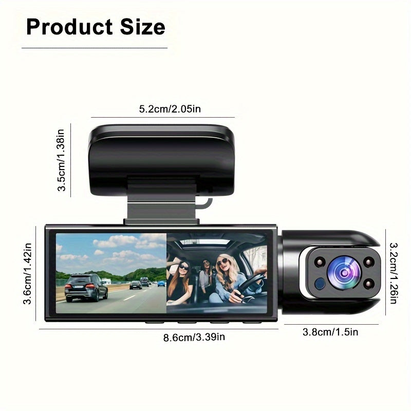 [Dual Camera] Dash Cam For Cars | 1080P Dual Camera | 3.16 Inch IPS Screen | IR Night Vision, Loop Recording, Wide Angle Lens