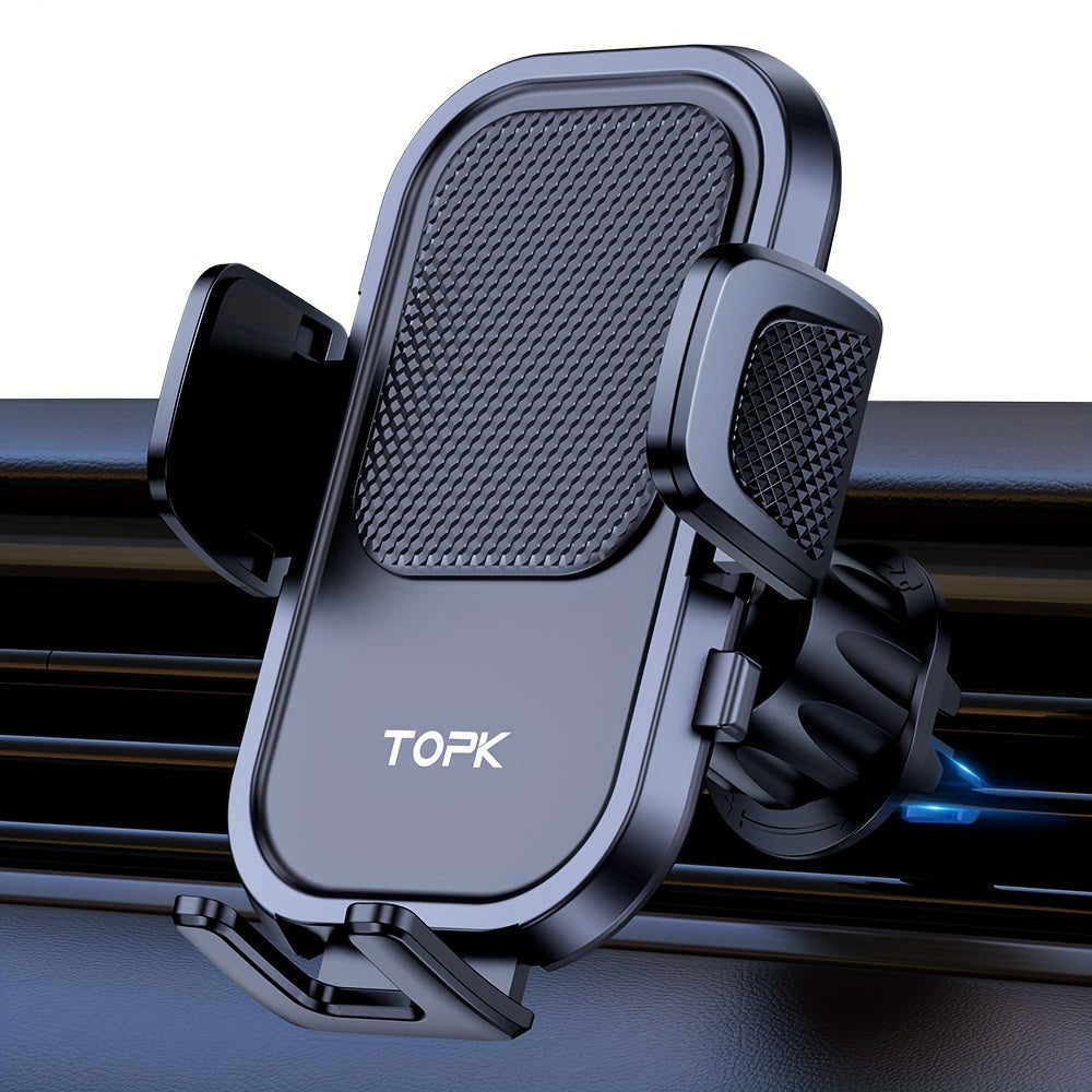 TOPK Waterproof Car Phone Holder Mount - Adjustable 360° Rotation, ABS Material, Rectangle Shape | Auto Air Vent Hook Clip